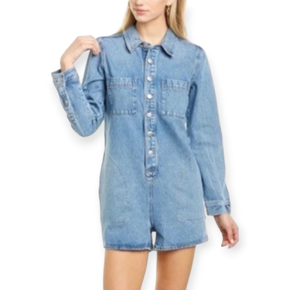 NWT MADEWELL Long Sleeve Blue Denim ROMPER Women's Size Medium Downtown Girl